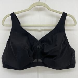 Glamorise Size 44D Full Coverage Bra Wireless Black Mesh Unpadded Wide Strap NEW